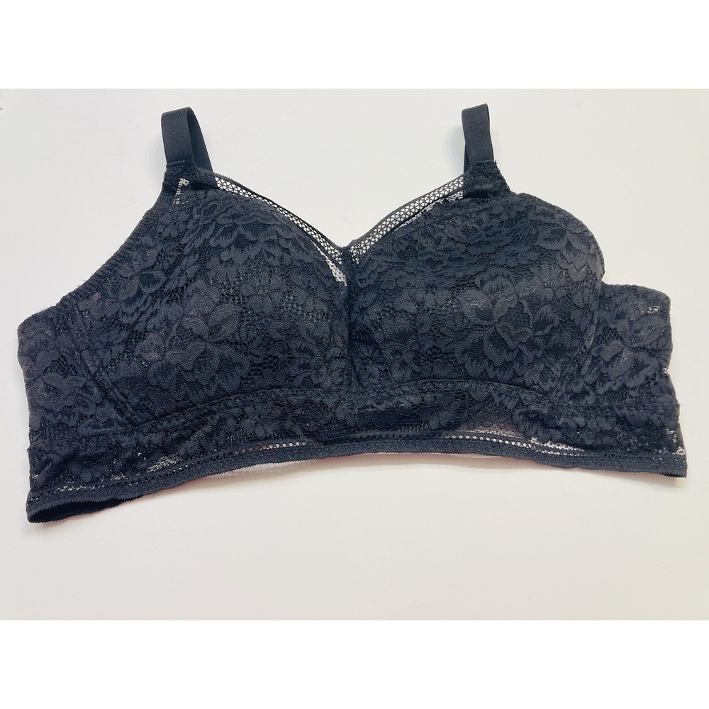 Knix Lace Wireless Bra Plus Size XXXXL Black Floral Adjustable Strap Comfort